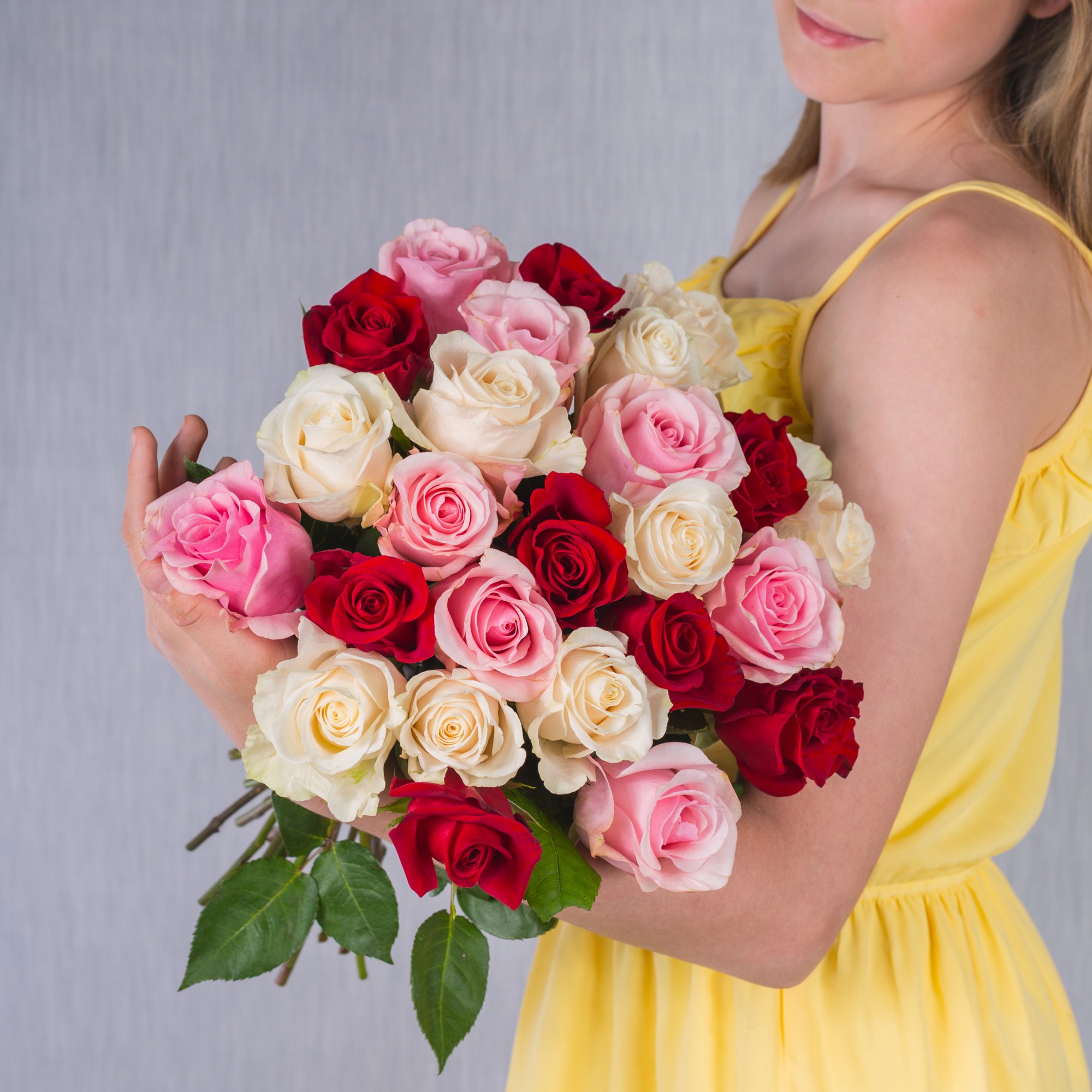 Букет из 25 бело-розовых роз Эквадор 40 см №7310-БРоз