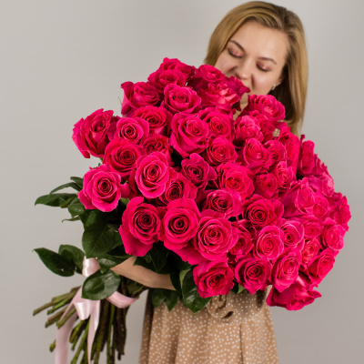 Букет из 51 Розовой розы Эквадор 60см 7299