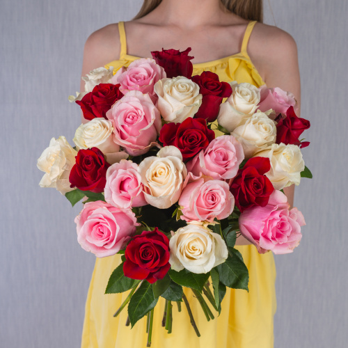 Букет из 25 бело-розовых роз Эквадор 40 см 7310-БРоз