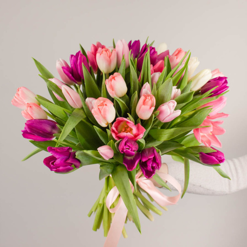 Букет из 51 Тюльпана (розовый МИКС) 7336