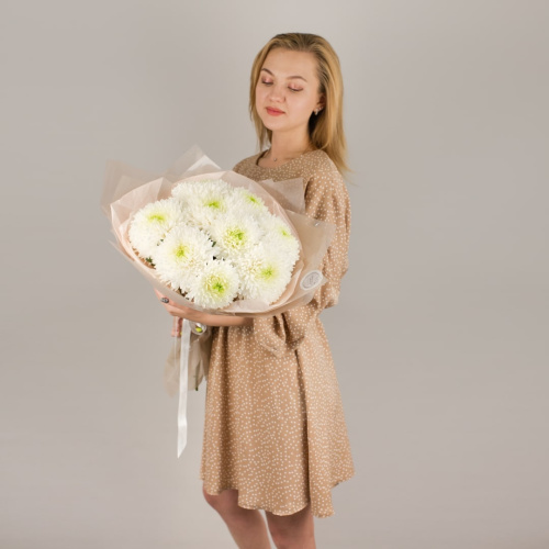 Букет из 9 одноголовых белых хризантем 50444