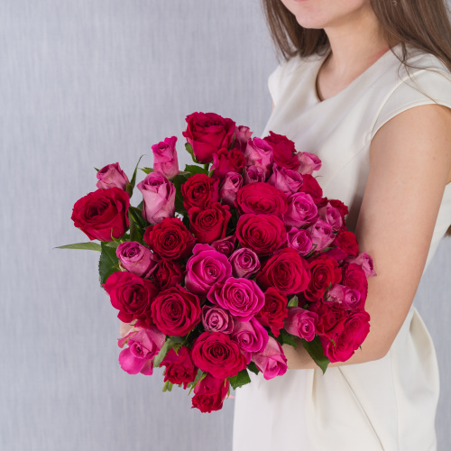 Букет из 51 Розы Кения 35 см Розовый микс N 7312-Р