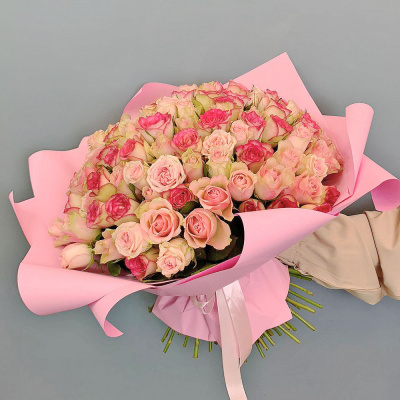 Букет 101 розовая роза Кения в упаковке N 29178 Букет 101 розовая роза Кения в упаковке N 29178