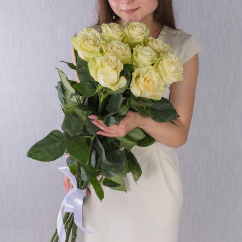 Букет из 9 крупных Белых крупных роз Эквадор 60 см N 36401