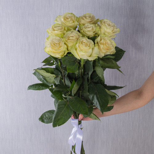 Букет из 9 крупных Белых крупных роз Эквадор 60 см N 36401