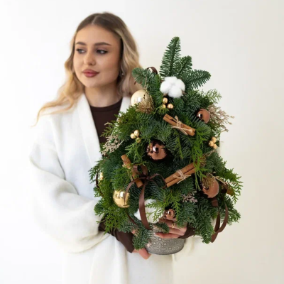 Композиция Ёлка "Ароматная" в металлическом кашпо N91153