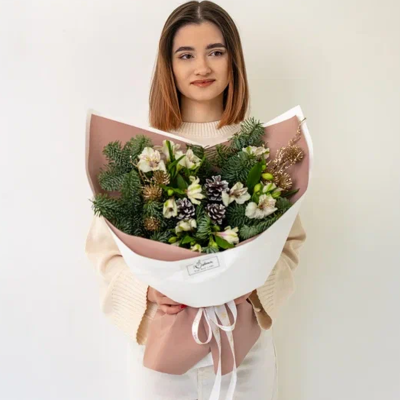 Букет "Первый снег" из нобилиса и альстромерии N90873