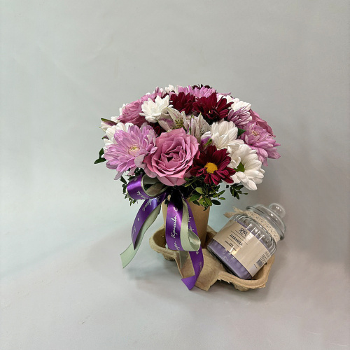 Сет "Лаванда". Набор стаканчик с цветами и аромасвечой в банке N 70396