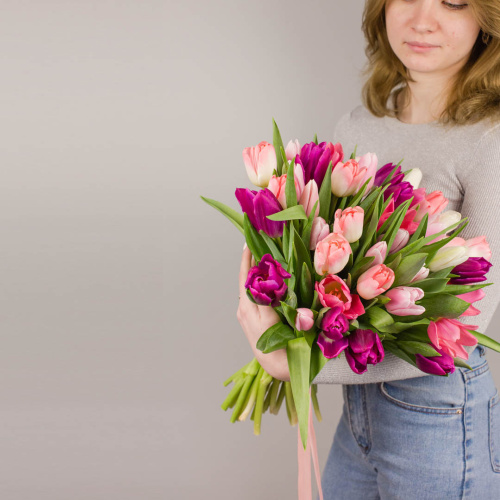 Букет из 51 Тюльпана (розовый МИКС) 7336