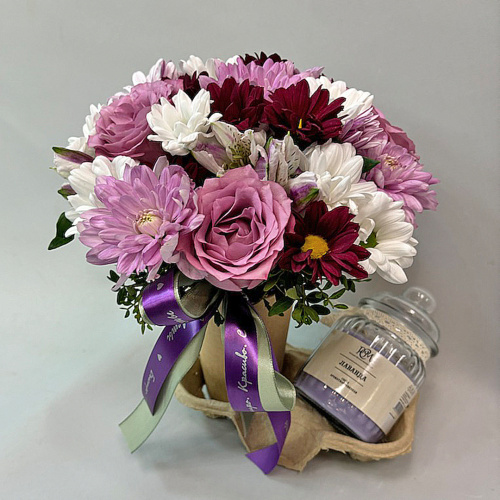 Сет "Лаванда". Набор стаканчик с цветами и аромасвечой в банке N 70396