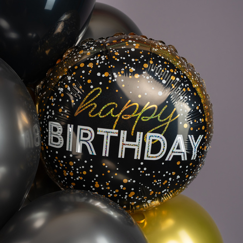 Связка воздушных шаров "С днем рождения" черный с золотом N 92435