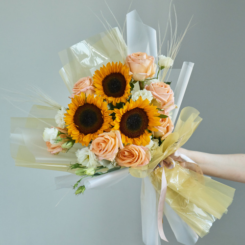 Букет школьный с подсолнухами и розами N 84612