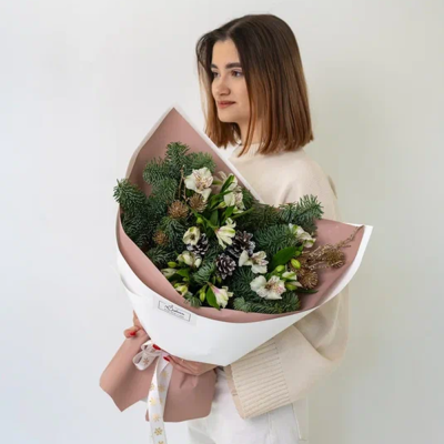 Букет "Первый снег" из нобилиса и альстромерии N90873